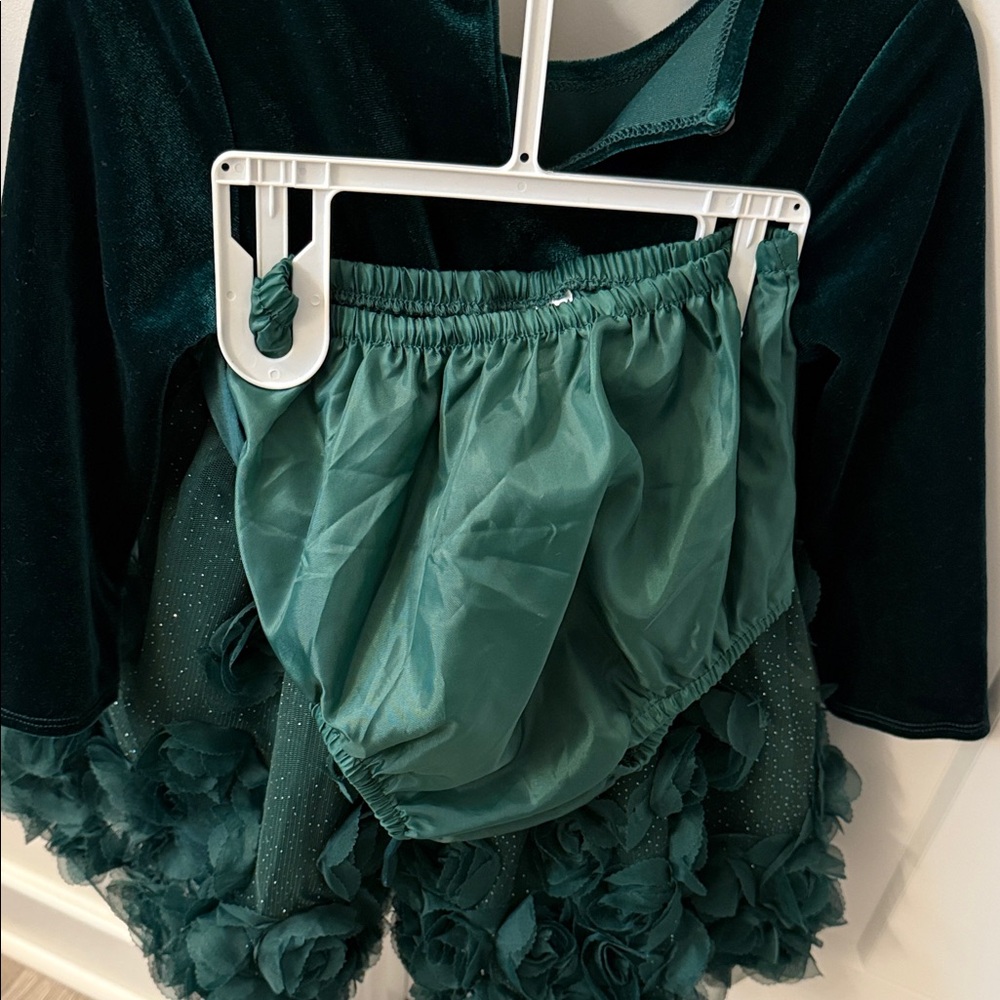 Rare Editions Dark Green Velvet Dress with Bow - Picture 5 of 5